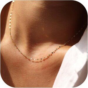 14K Gold Lip Chain Plated 925 Silver Chain Necklace 14-20 Dainty Choker Women